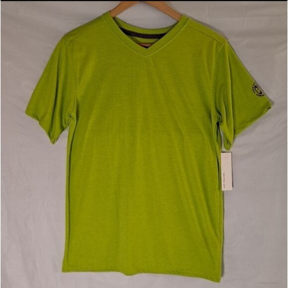 Calvin Klein Jeans V Neck Tee Washed Limey Heath Large (Big Boys) - Picture 2 of 6